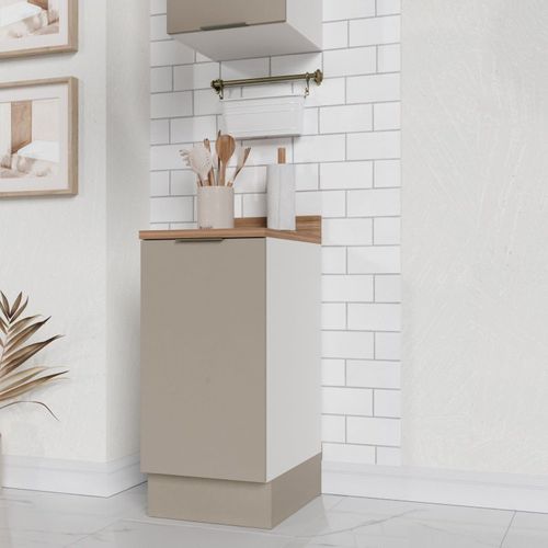 Balcão 1 Porta 40cm com Tampo com Rodapé Puxador 150cm Ipanema CabeCasa MadeiraOriginals Fendi Trama/Branco