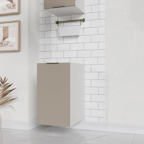 Balcão 1 Porta 40cm sem Tampo sem Rodapé Puxador 150cm Ipanema CabeCasa MadeiraOriginals Fendi Trama/Branco