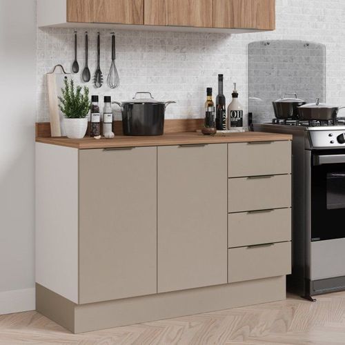 Balcão Pia 120cm com Tampo com Rodapé Puxador 150cm Ipanema CabeCasa MadeiraOriginals Fendi Trama/Branco