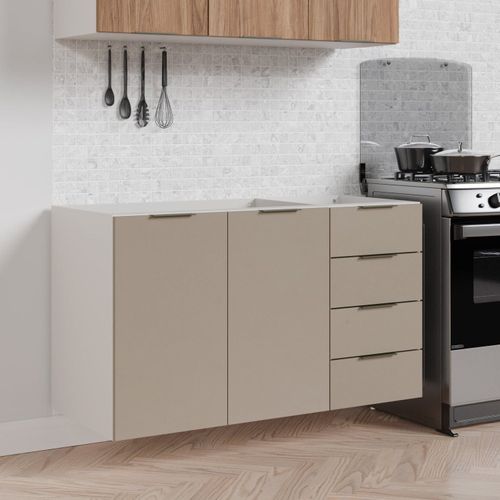 Balcão Pia 120cm sem Tampo sem Rodapé Puxador 150cm Ipanema CabeCasa MadeiraOriginals Fendi Trama/Branco