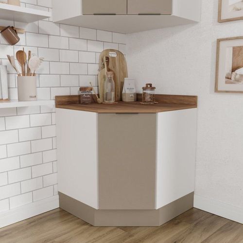 Balcão Canto Oblíquo com Tampo com Rodapé Puxador 150cm Ipanema CabeCasa MadeiraOriginals Fendi Trama/Branco