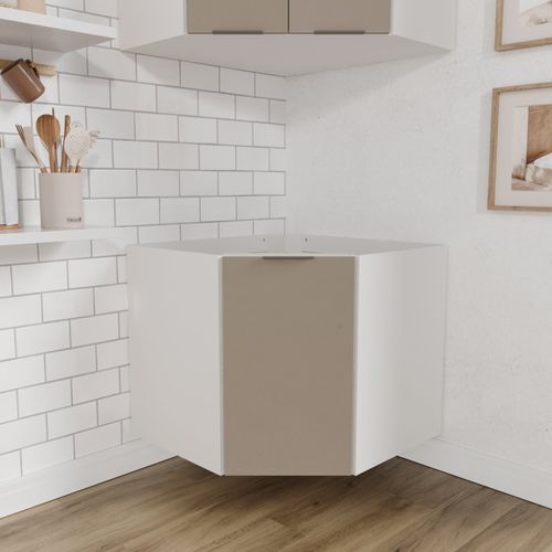 Balcão Canto Oblíquo sem Tampo sem Rodapé Puxador 150cm Ipanema CabeCasa MadeiraOriginals Fendi Trama/Branco