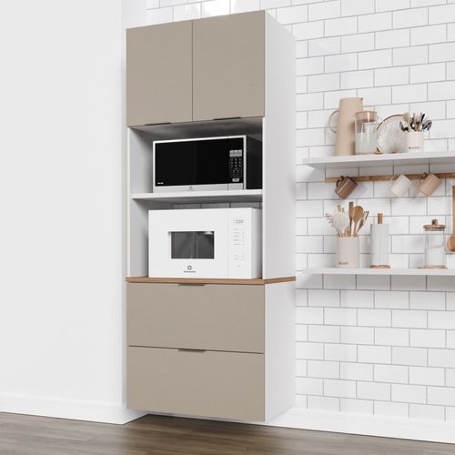 Torre Quente 2 Nichos Forno e Microondas sem Rodapé Puxador 150cm Ipanema CabeCasa MadeiraOriginals Fendi Trama /Branco