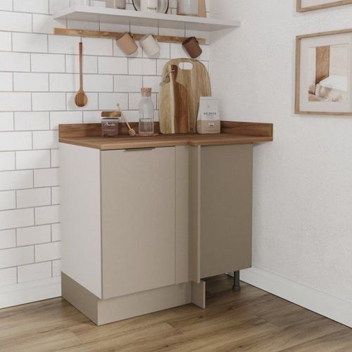 Balcão de Canto Reto com Tampo com Rodapé Puxador 150cm Ipanema CabeCasa MadeiraOriginals Fendi Trama/Branco