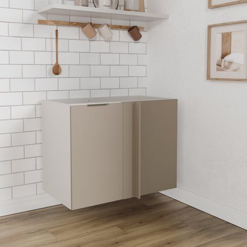 Balcão de Canto Reto sem Tampo sem Rodapé Puxador 150cm Ipanema CabeCasa MadeiraOriginals Fendi Trama/Branco