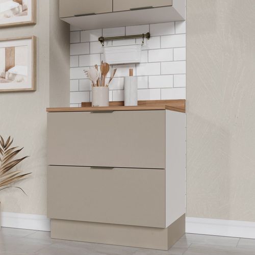 Balcão 2 Gavetões com Tampo e Rodapé Ipanema CabeCasa MadeiraOriginals Fendi Trama/Branco