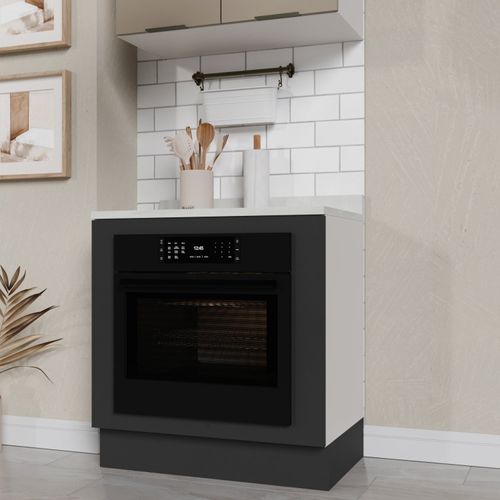 Balcão Forno de Embutir 80cm com Tampo e Rodapé Ipanema CabeCasa MadeiraOriginals Grafite Trama/Branco