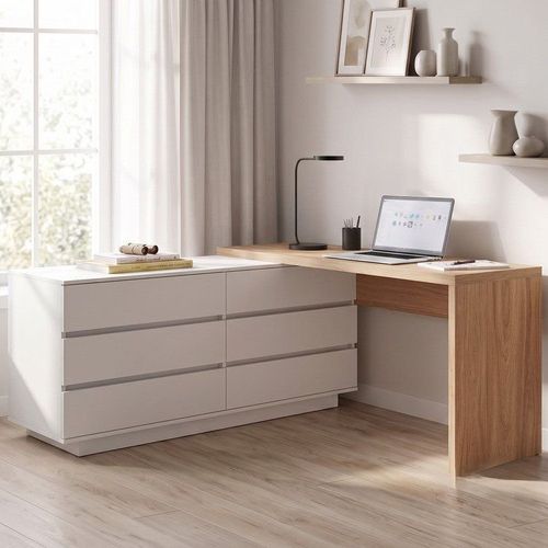 Escrivaninha em L ou Reta Oring 6 Gavetas 230cm CabeCasa MadeiraOriginals Branco E Itapuã Branco/ Itapuã