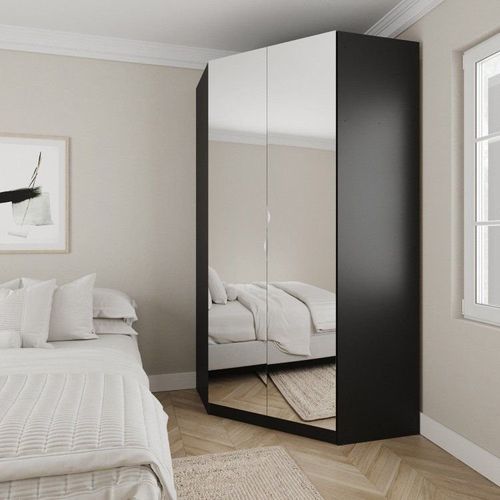 Guarda Roupa de Canto Closet com 6 Prateleiras e Portas de Espelho Hera CabeCasa MadeiraOriginals Preto