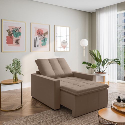 Poltrona Retrátil com Braço Reto Palmeira CabeCasa MadeiraOriginals Bege Castor Castor