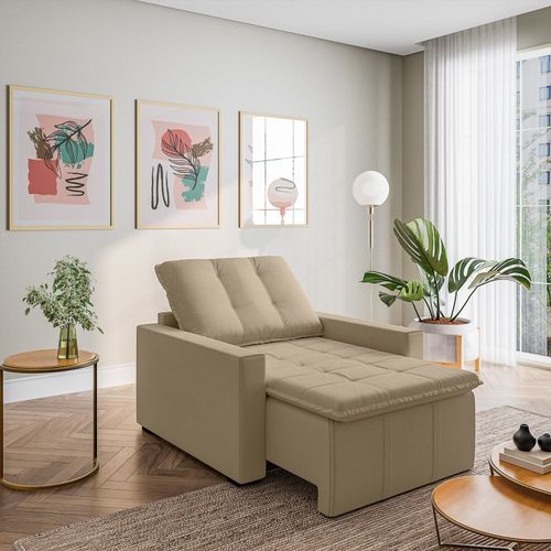 Poltrona Retrátil com Braço Reto Palmeira CabeCasa MadeiraOriginals Bege Bege
