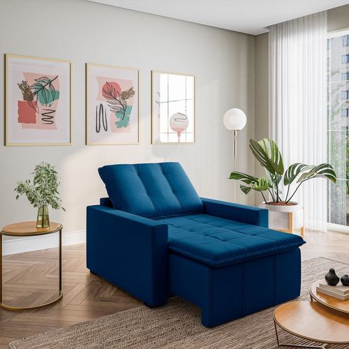 Poltrona Retrátil com Braço Reto Palmeira CabeCasa MadeiraOriginals Azul Azul