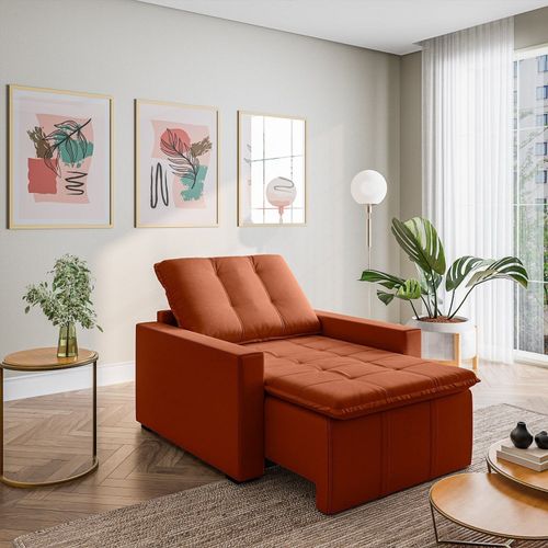 Poltrona Retrátil com Braço Reto Palmeira CabeCasa MadeiraOriginals Laranja Terracota Terracota