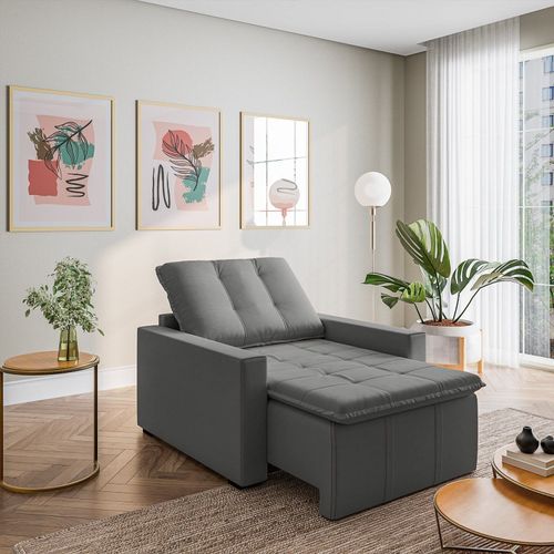 Poltrona Retrátil com Braço Reto Palmeira CabeCasa MadeiraOriginals Cinza Cinza