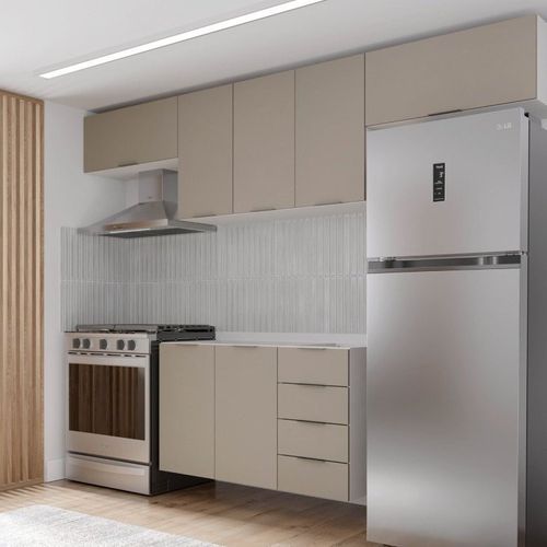 Cozinha Modulada 4 Peças sem Tampo sem Rodapé 3 Aéreos e 1 Balcão Ipanema CabeCasa MadeiraOriginals Fendi Trama