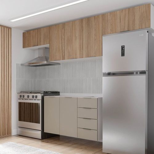 Cozinha Modulada 4 Peças sem Tampo sem Rodapé 3 Aéreos e 1 Balcão Ipanema CabeCasa MadeiraOriginals Fendi Trama/Acácia