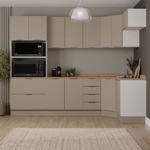 Cozinha Modulada 7 Peças com Tampo e Rodapé Ipanema CabeCasa MadeiraOriginals Fendi Trama