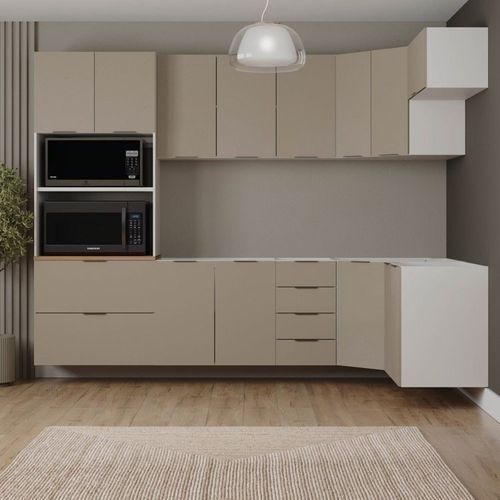 Cozinha Modulada 7 Peças sem Tampo sem Rodapé Ipanema CabeCasa MadeiraOriginals Fendi Trama