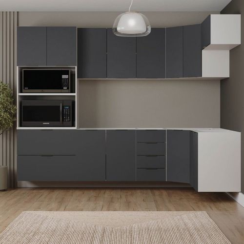 Cozinha Modulada 7 Peças sem Tampo sem Rodapé Ipanema CabeCasa MadeiraOriginals Grafite Trama