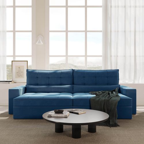 Sofá Retrátil e Reclinável 4 Lugares 300cm Embaúba Extra CabeCasa MadeiraOriginals Azul Diamante Azul Diamante
