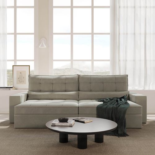 Sofá Retrátil e Reclinável 4 Lugares 300cm Embaúba Extra CabeCasa MadeiraOriginals Cinza Claro Fosco Cinza Claro Fosco