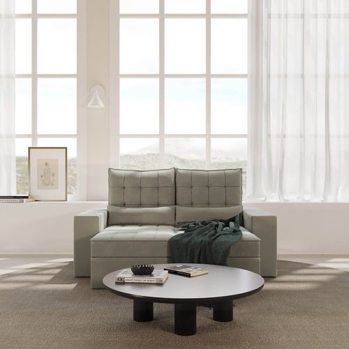 Sofá Retrátil e Reclinável 3 Lugares 180cm Embaúba Extra CabeCasa MadeiraOriginals Cinza Claro Fosco