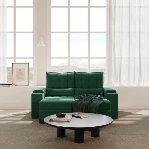Sofá Retrátil Reclinável 3 Lugares 180cm Porta Copos e USB Embaúba Extra CabeCasa MadeiraOriginals Verde Diamante Verde Diamante