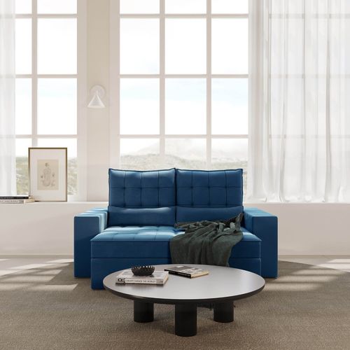 Sofá Retrátil e Reclinável 3 Lugares 190cm Embaúba Extra CabeCasa MadeiraOriginals Azul Diamante Azul Diamante