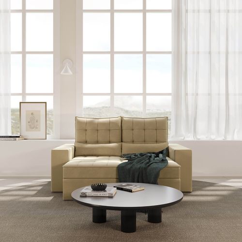 Sofá Retrátil e Reclinável 3 Lugares 190cm Embaúba Extra CabeCasa MadeiraOriginals Bege Palha Diamante Palha Diamante