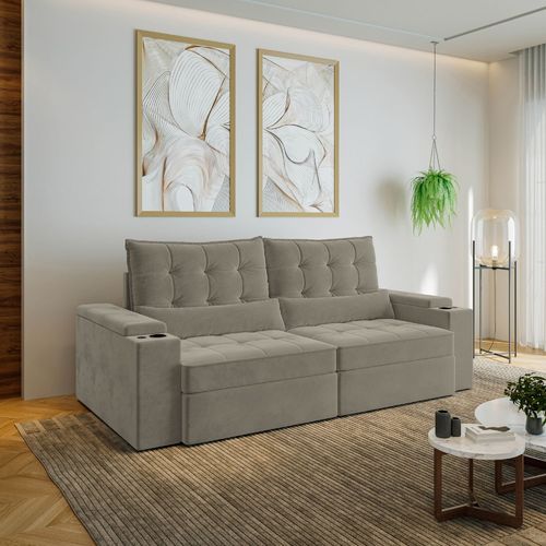 Sofá Retrátil Reclinável 4 Lugares 240cm Porta Copos e USB Embaúba Extra CabeCasa MadeiraOriginals Cinza Claro Fosco Cinza Claro Fosco
