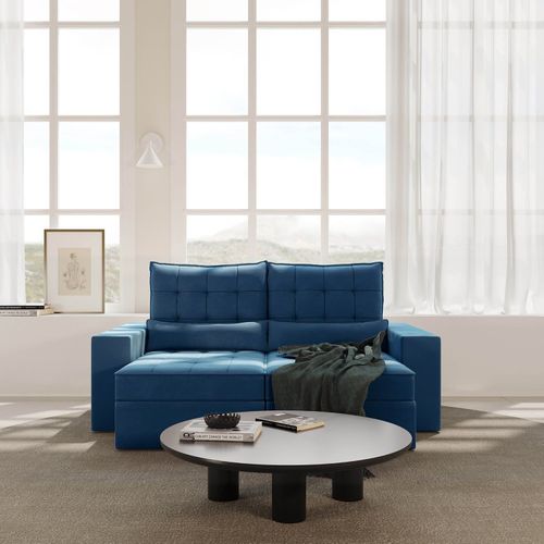 Sofá Retrátil e Reclinável 3 Lugares 200cm Embaúba Extra CabeCasa MadeiraOriginals Azul Diamante Azul Diamante