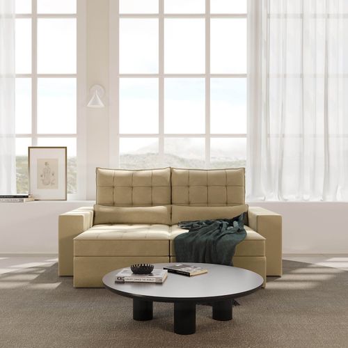 Sofá Retrátil e Reclinável 3 Lugares 200cm Embaúba Extra CabeCasa MadeiraOriginals Bege Palha Diamante Palha Diamante