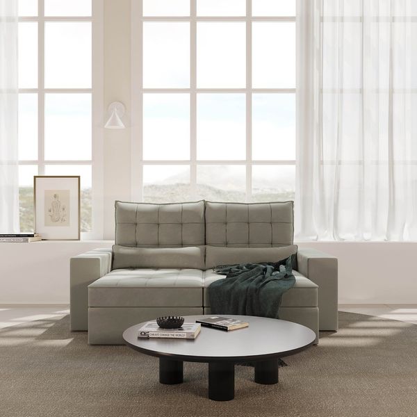 Sofá Retrátil e Reclinável 3 Lugares 220cm Embaúba Extra CabeCasa MadeiraOriginals Cinza Claro Fosco Cinza Claro Fosco