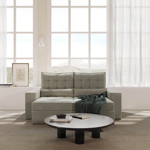 Sofá Retrátil e Reclinável 3 Lugares 220cm Embaúba Extra CabeCasa MadeiraOriginals Cinza Claro Fosco Cinza Claro Fosco