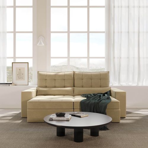 Sofá Retrátil e Reclinável 3 Lugares 230cm Embaúba Extra CabeCasa MadeiraOriginals Bege Palha Diamante Palha Diamante