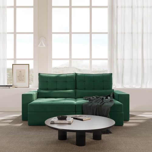 Sofá Retrátil e Reclinável 3 Lugares 230cm Embaúba Extra CabeCasa MadeiraOriginals Verde Diamante Verde Diamante