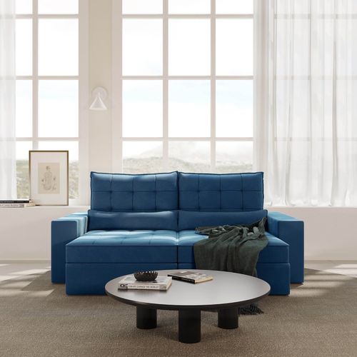 Sofá Retrátil e Reclinável 4 Lugares 240cm Embaúba Extra CabeCasa MadeiraOriginals Azul Diamante Azul Diamante