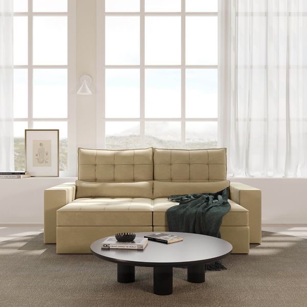 Sofá Retrátil e Reclinável 4 Lugares 240cm Embaúba Extra CabeCasa MadeiraOriginals Bege Palha Diamante Palha Diamante