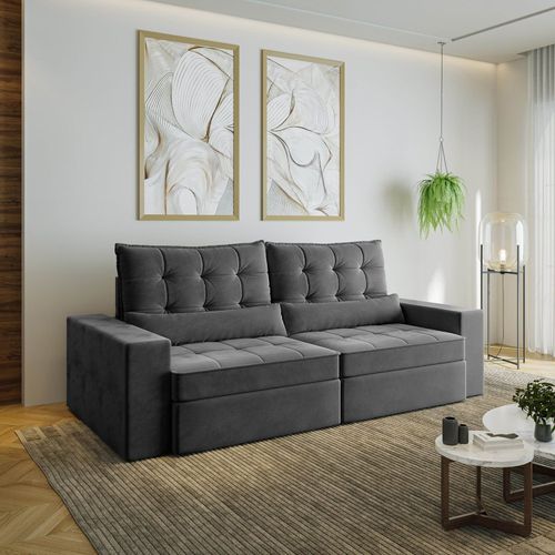 Sofá Retrátil e Reclinável 4 Lugares 250cm Embaúba Extra CabeCasa MadeiraOriginals Cinza Diamante Cinza Diamante