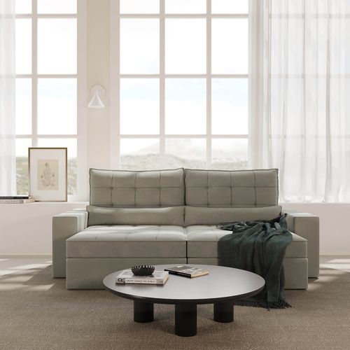 Sofá Retrátil e Reclinável 4 Lugares 250cm Embaúba Extra CabeCasa MadeiraOriginals Cinza Claro Fosco Cinza Claro Fosco