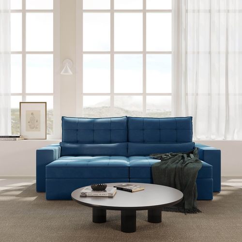 Sofá Retrátil e Reclinável 4 Lugares 260cm Embaúba Extra CabeCasa MadeiraOriginals Azul Diamante Azul Diamante