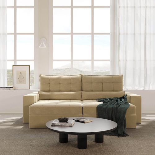 Sofá Retrátil e Reclinável 4 Lugares 260cm Embaúba Extra CabeCasa MadeiraOriginals Bege Palha Diamante Palha Diamante