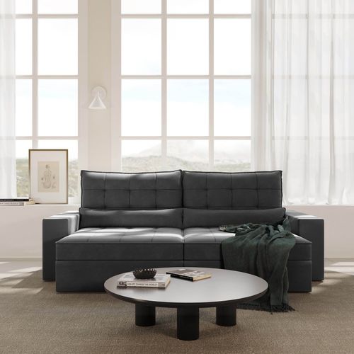 Sofá Retrátil e Reclinável 4 Lugares 260cm Embaúba Extra CabeCasa MadeiraOriginals Cinza Diamante Cinza Diamante