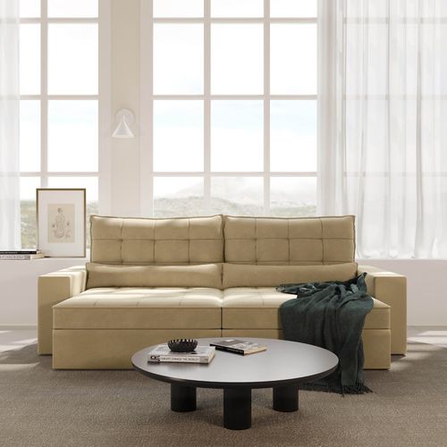 Sofá Retrátil e Reclinável 4 Lugares 270cm Embaúba Extra CabeCasa MadeiraOriginals Bege Palha Diamante Palha Diamante