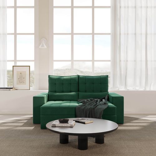 Sofá Retrátil e Reclinável 3 Lugares 180cm Embaúba Extra CabeCasa MadeiraOriginals Verde Diamante Verde Diamante