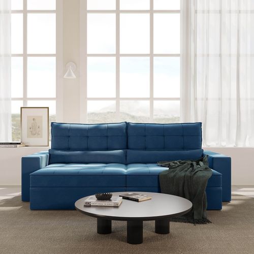 Sofá Retrátil e Reclinável 4 Lugares 280cm Embaúba Extra CabeCasa MadeiraOriginals Azul Diamante Azul Diamante