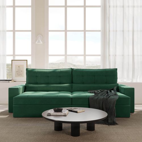 Sofá Retrátil e Reclinável 4 Lugares 290cm Embaúba Extra CabeCasa MadeiraOriginals Verde Diamante Verde Diamante