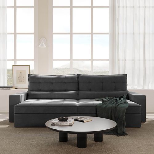 Sofá Retrátil e Reclinável 4 Lugares 290cm Embaúba Extra CabeCasa MadeiraOriginals Cinza Diamante Cinza Diamante