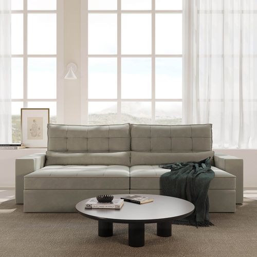 Sofá Retrátil e Reclinável 4 Lugares 290cm Embaúba Extra CabeCasa MadeiraOriginals Cinza Claro Fosco Cinza Claro Fosco