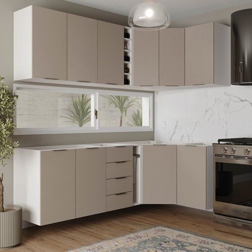 Cozinha Modulada 8 Peças sem Tampo sem Rodapé 4 Aéreos e 4 Balcões Ipanema CabeCasa MadeiraOriginals Fendi Trama